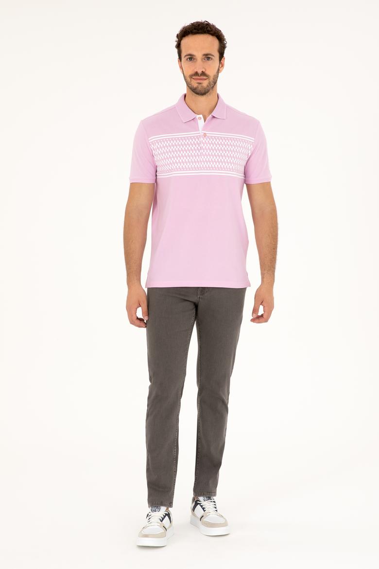 Erkek Regular Fit Polo Yaka Pembe Tişört - 50281927021