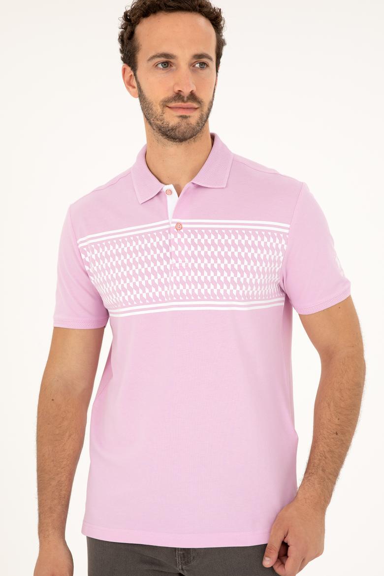 Erkek Regular Fit Polo Yaka Pembe Tişört - 50281927021
