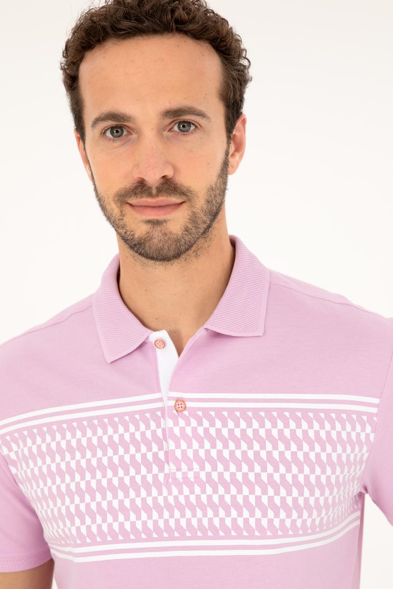Erkek Regular Fit Polo Yaka Pembe Tişört - 50281927021