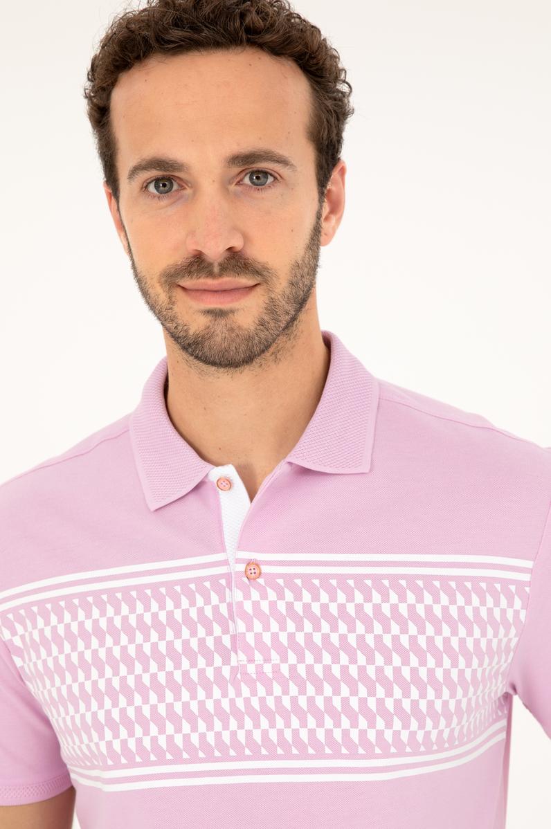 Erkek Regular Fit Polo Yaka Pembe Tişört