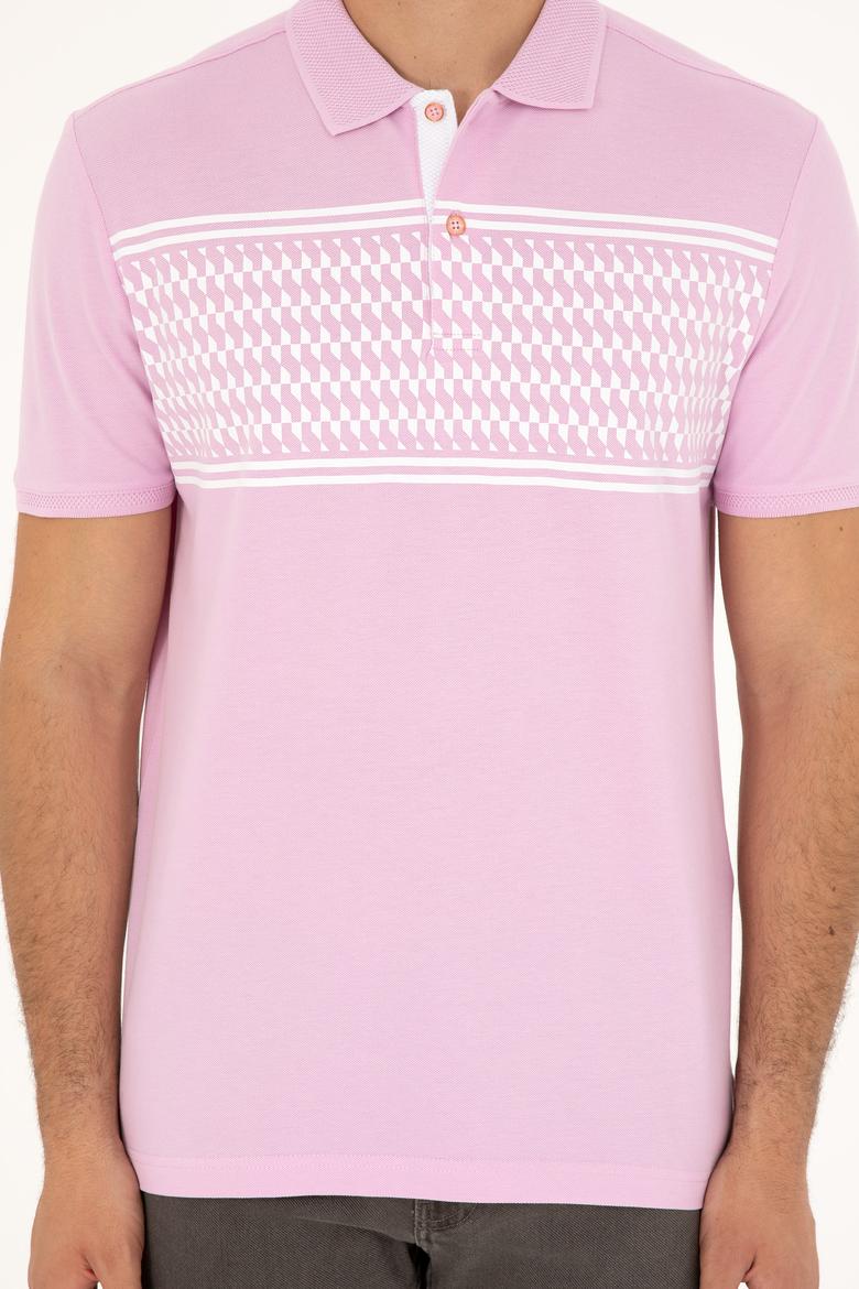 Erkek Regular Fit Polo Yaka Pembe Tişört - 50281927021