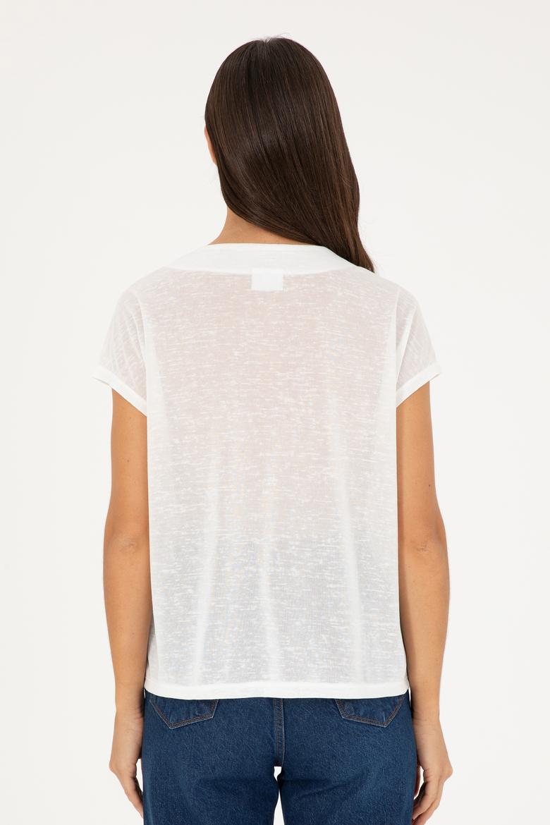 Kadın Ekru V Yaka Tişört - 50281804015