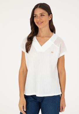 Kadın Ekru V Yaka Tişört - 50281804015