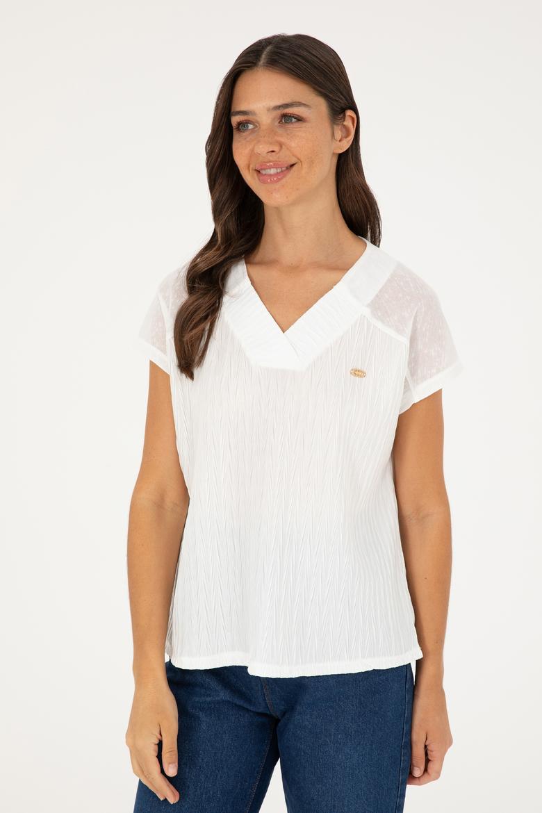 Kadın Ekru V Yaka Tişört - 50281804015