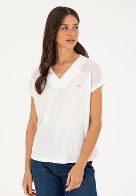 Kadın Ekru V Yaka Tişört - 50281804015