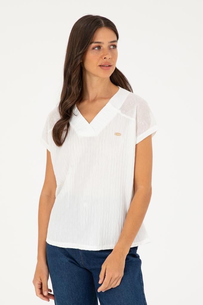 Kadın Ekru V Yaka Tişört