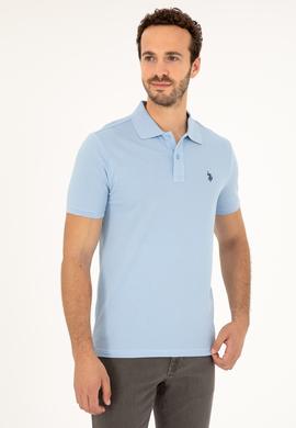 Erkek Slim Fit Polo Yaka Açık Mavi Basic Tişört - 50279573047