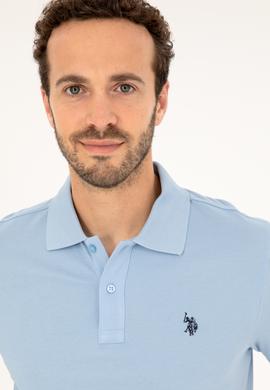 Erkek Slim Fit Polo Yaka Açık Mavi Basic Tişört - 50279573047