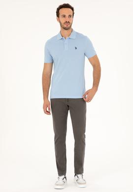 Erkek Slim Fit Polo Yaka Açık Mavi Basic Tişört - 50279573047