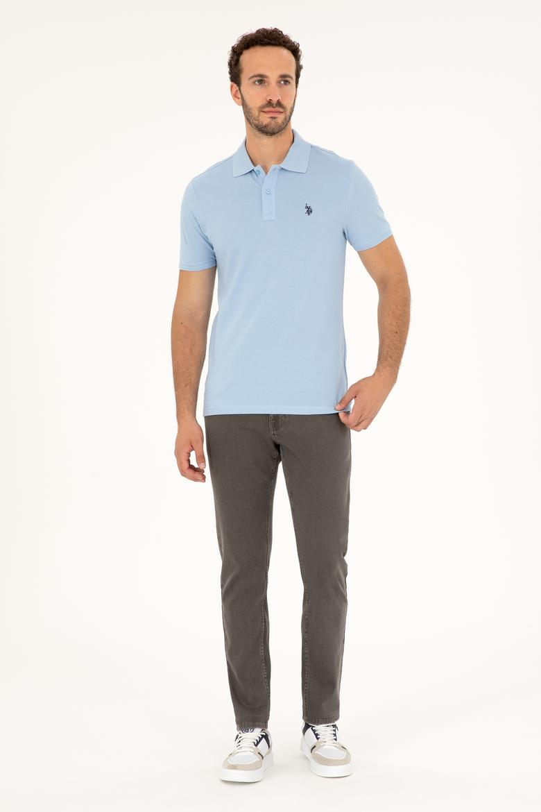 Erkek Slim Fit Polo Yaka Açık Mavi Basic Tişört - 50279573047