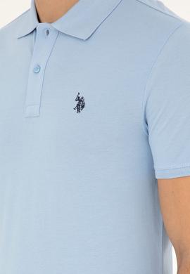 Erkek Slim Fit Polo Yaka Açık Mavi Basic Tişört - 50279573047