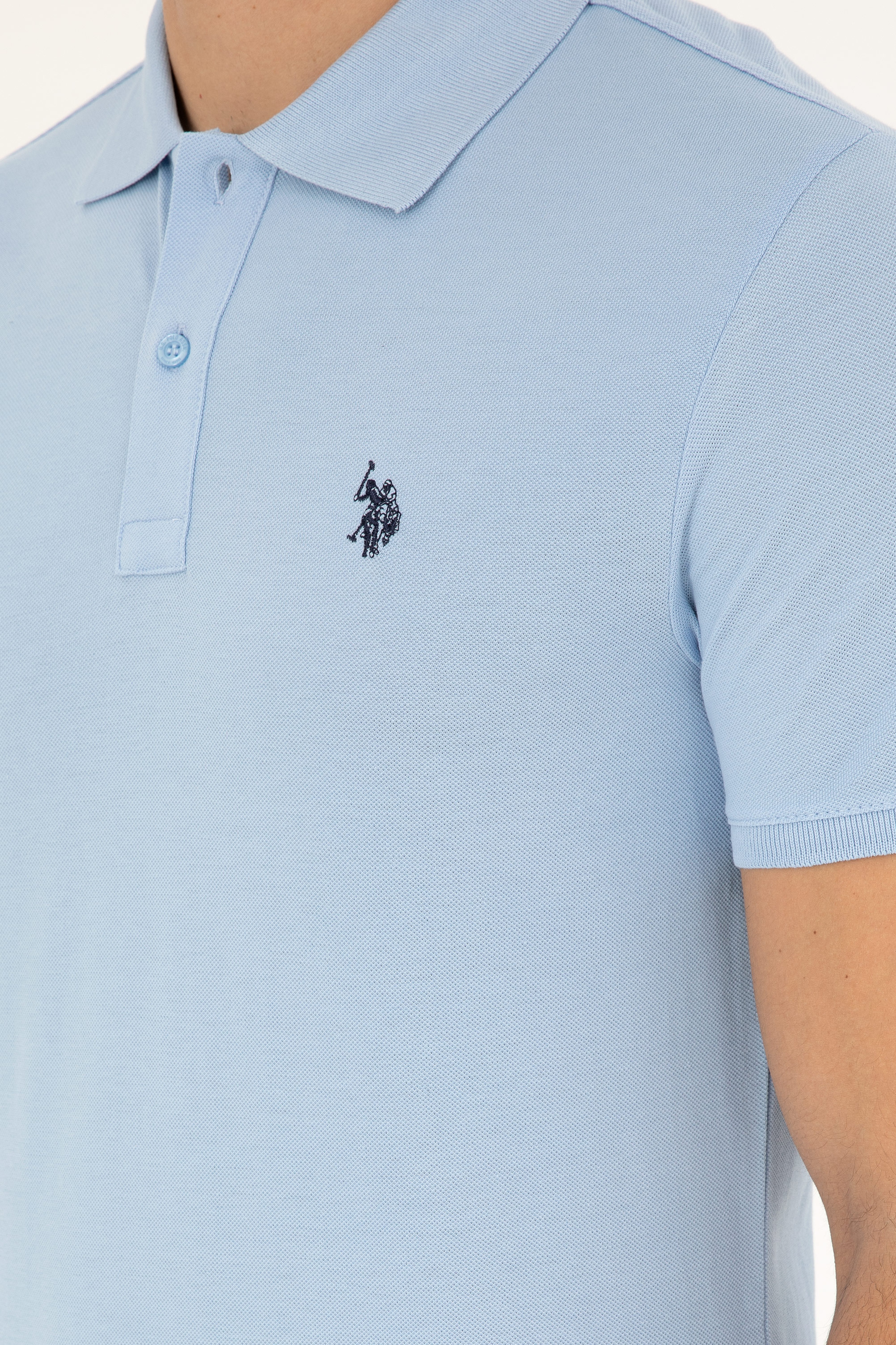 Erkek Slim Fit Polo Yaka Açık Mavi Basic Tişört - Image 7