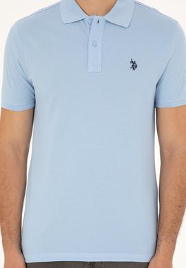 Erkek Slim Fit Polo Yaka Açık Mavi Basic Tişört - 50279573047
