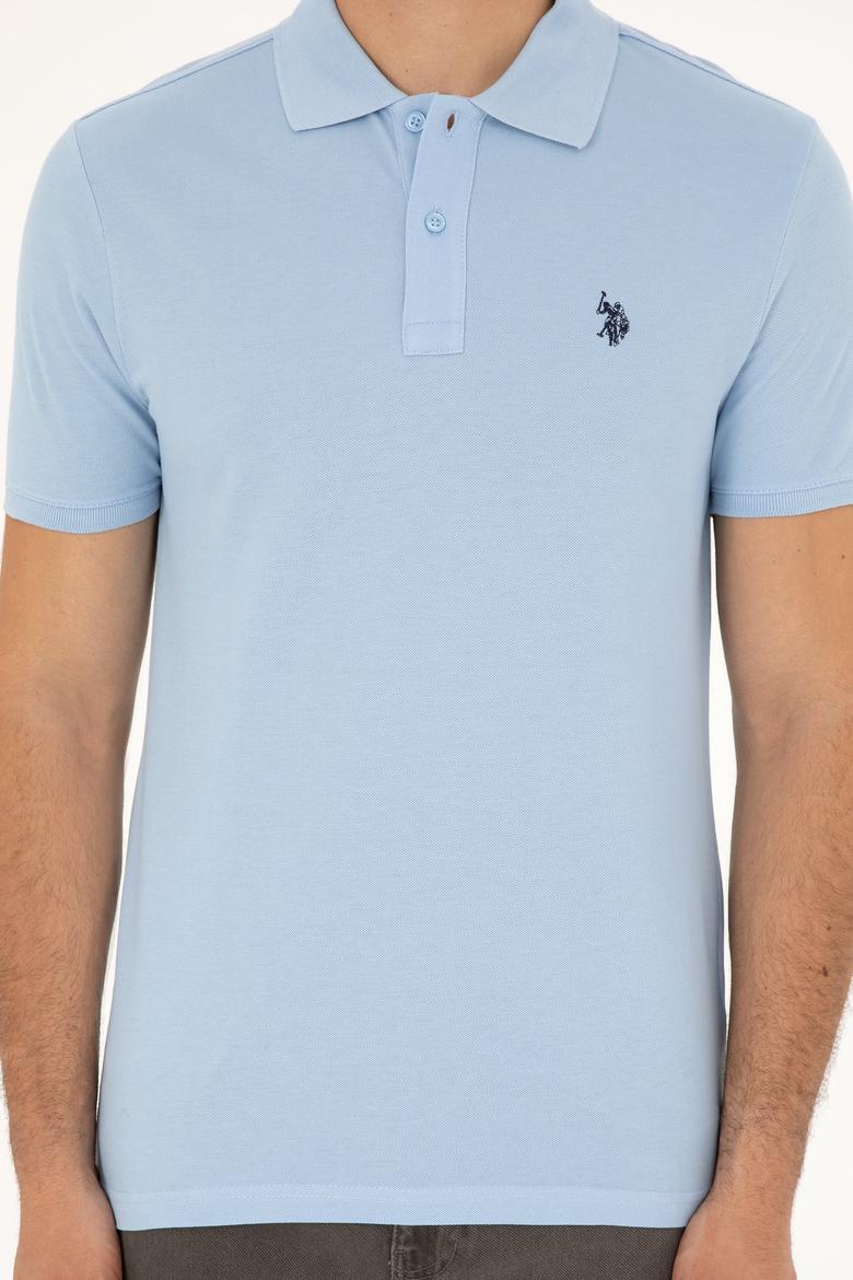 Erkek Slim Fit Polo Yaka Açık Mavi Basic Tişört - 50279573047