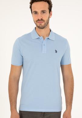 Erkek Slim Fit Polo Yaka Açık Mavi Basic Tişört - 50279573047