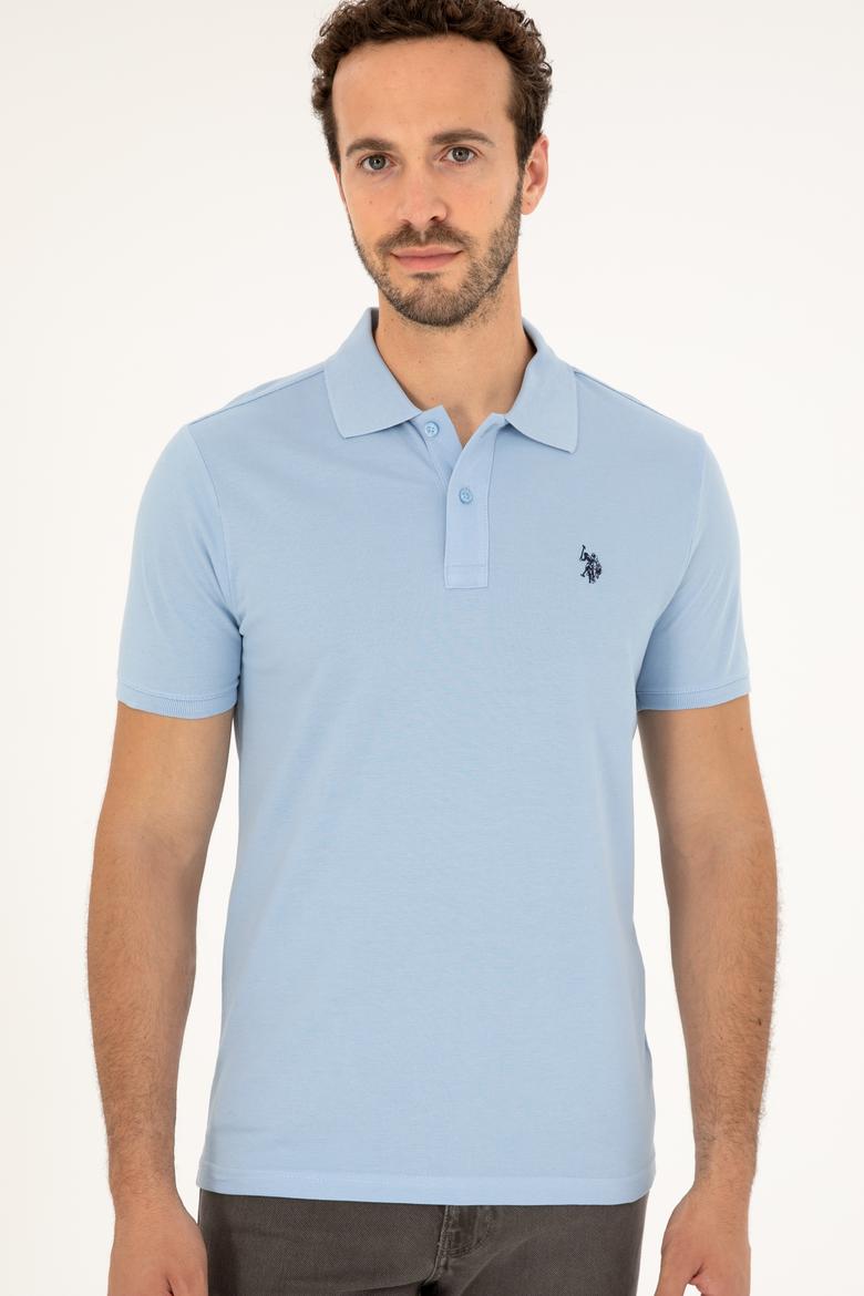 Erkek Slim Fit Polo Yaka Açık Mavi Basic Tişört - 50279573047