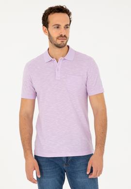 Erkek Slim Fit Polo Yaka Lila Tişört - 50279560088