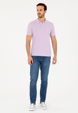 Erkek Slim Fit Polo Yaka Lila Tişört - 50279560088