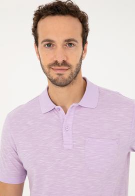 Erkek Slim Fit Polo Yaka Lila Tişört - 50279560088