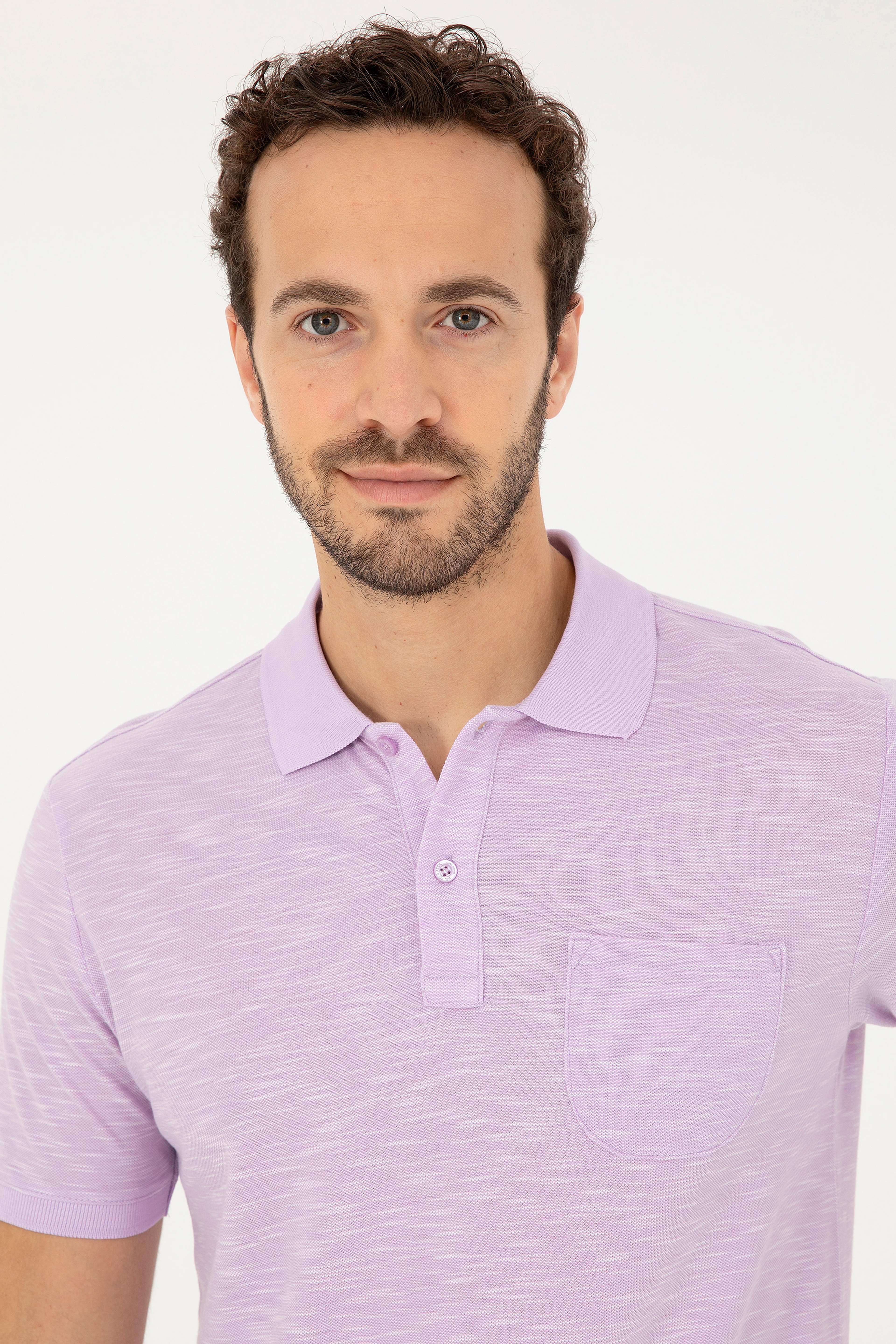 Erkek Slim Fit Polo Yaka Lila Tişört - Image 2