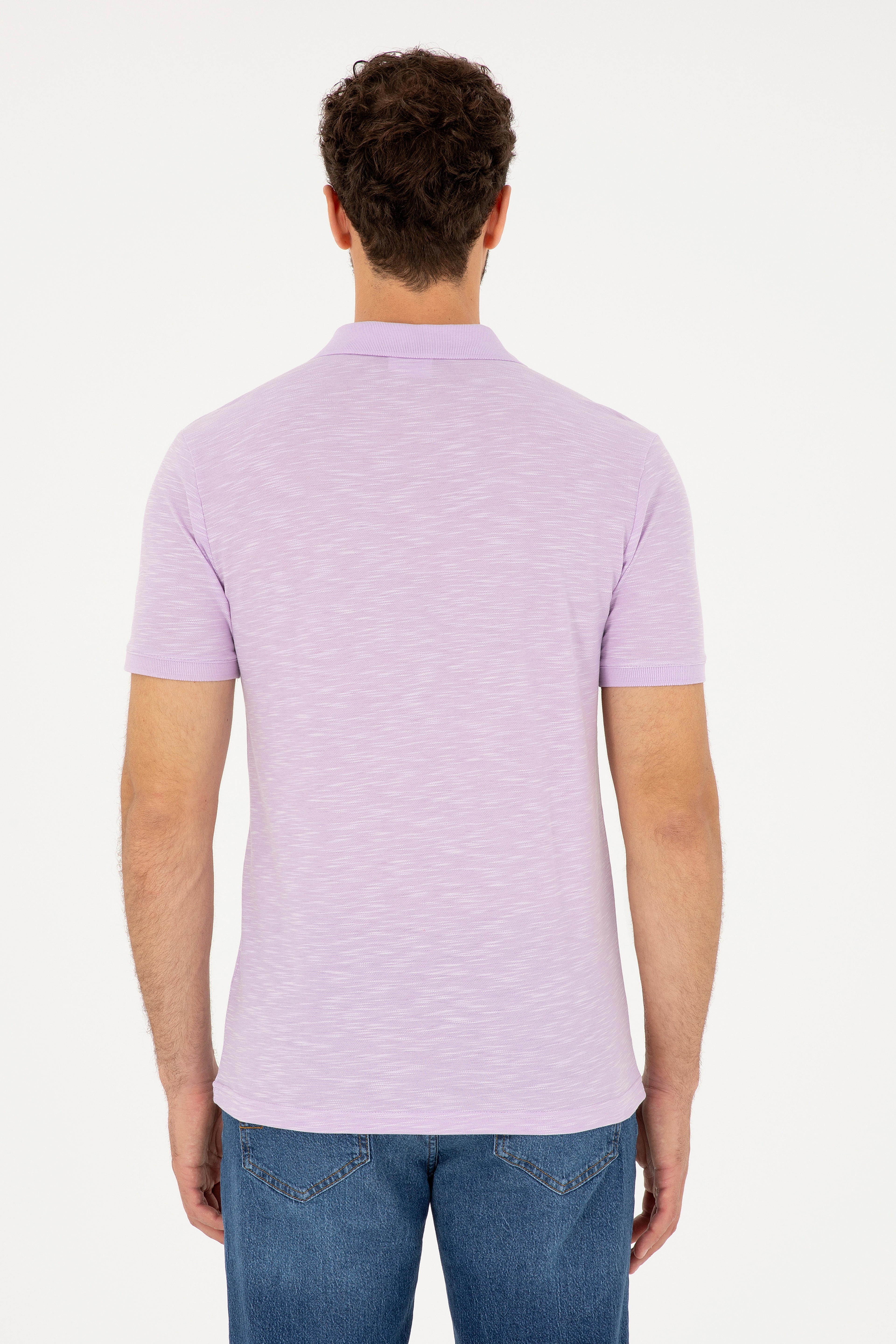 Erkek Slim Fit Polo Yaka Lila Tişört