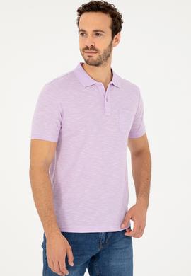 Erkek Slim Fit Polo Yaka Lila Tişört - 50279560088