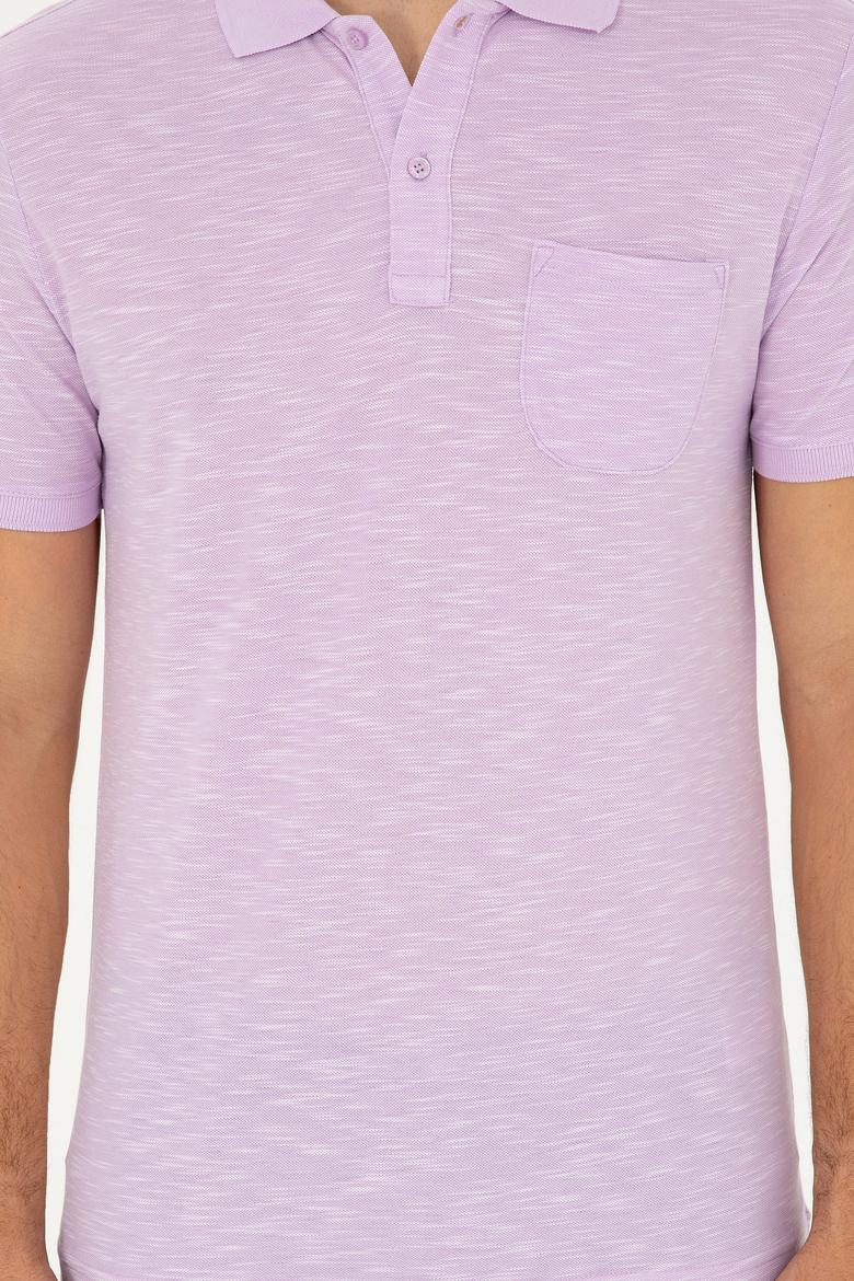 Erkek Slim Fit Polo Yaka Lila Tişört - 50279560088