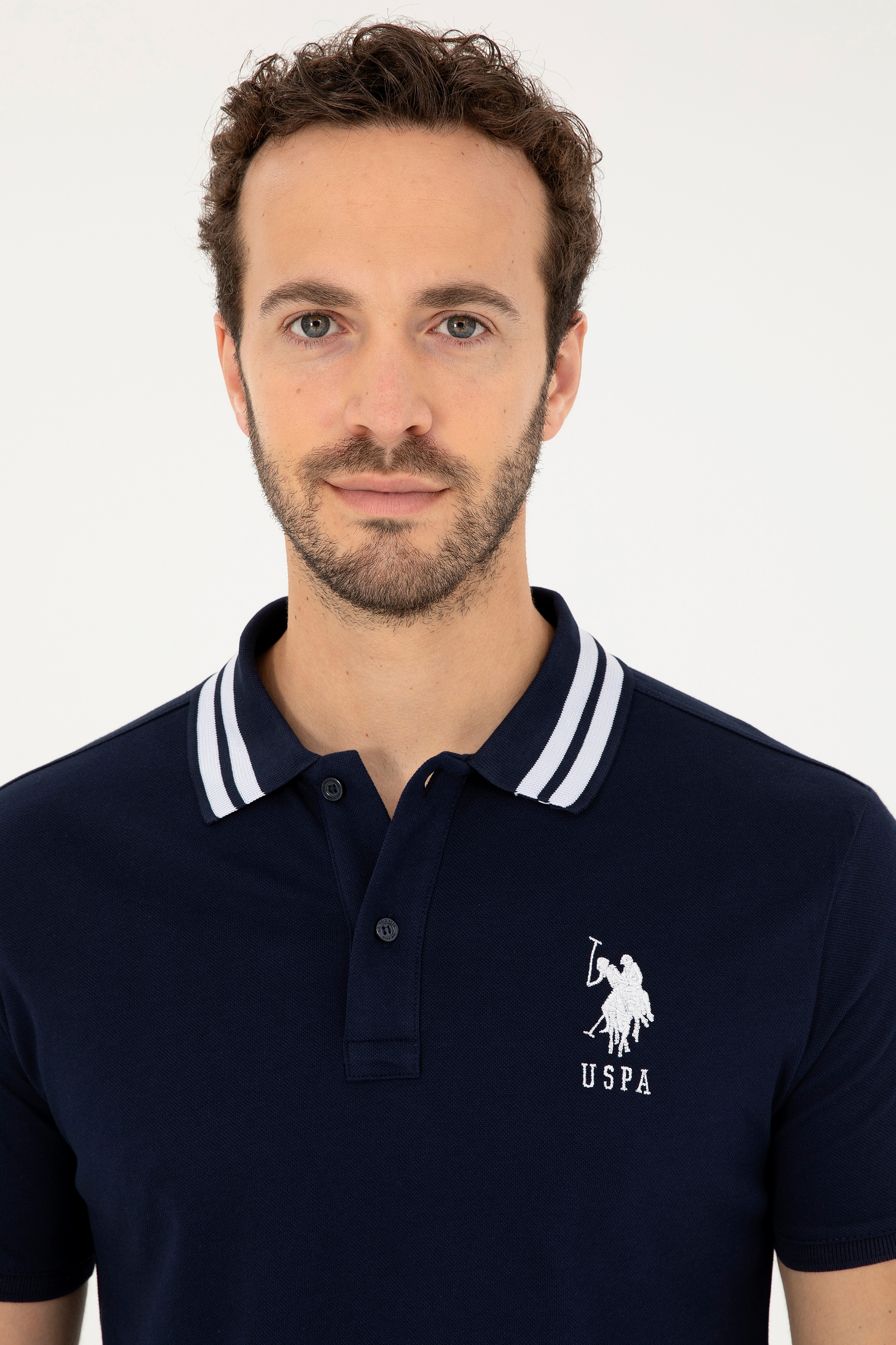 Erkek Slim Fit Polo Yaka Lacivert Basic Tişört