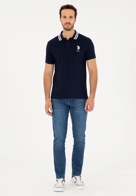 Erkek Slim Fit Polo Yaka Lacivert Basic Tişört - 50279569014