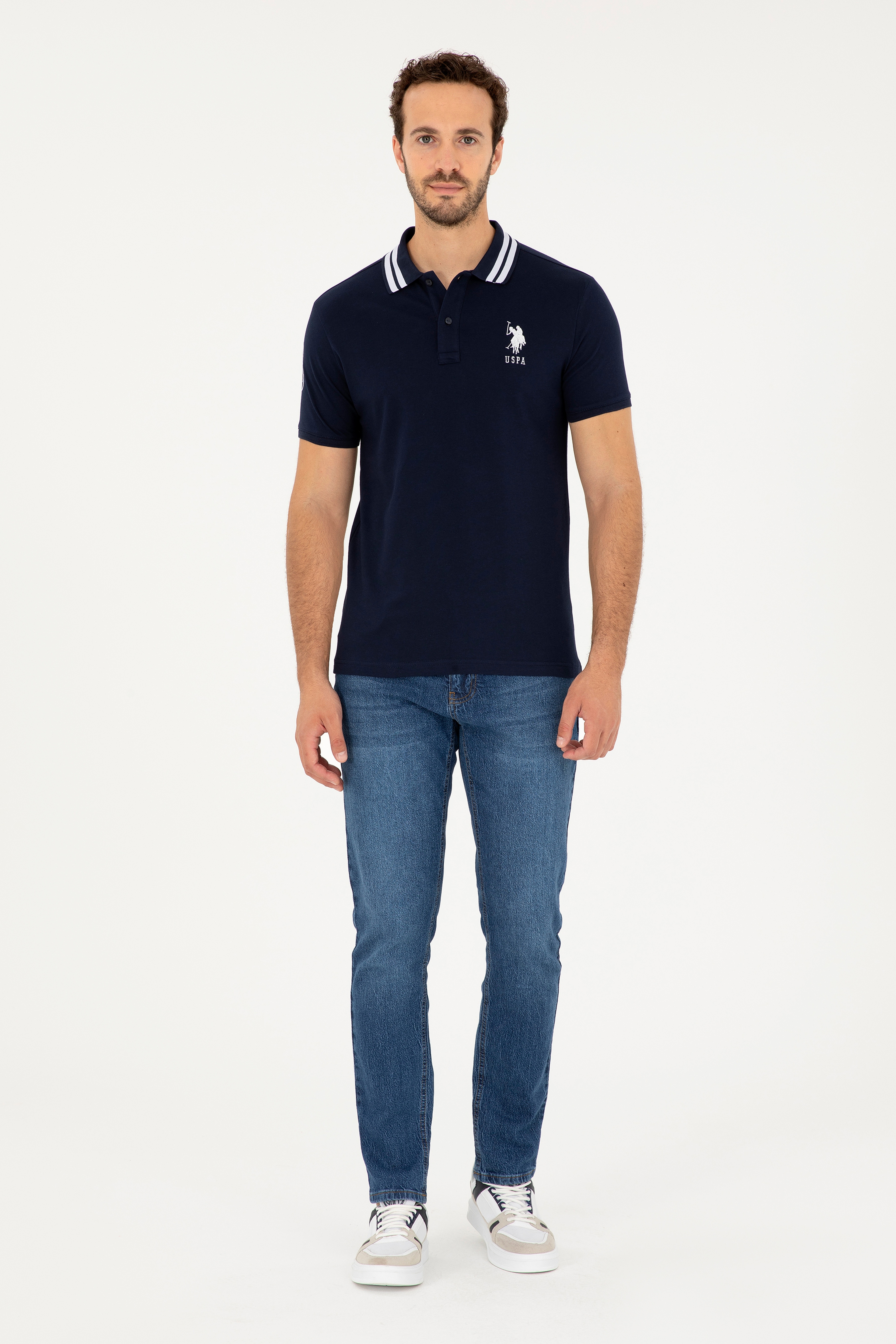 Erkek Slim Fit Polo Yaka Lacivert Basic Tişört - Image 4