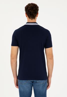 Erkek Slim Fit Polo Yaka Lacivert Basic Tişört - 50279569014