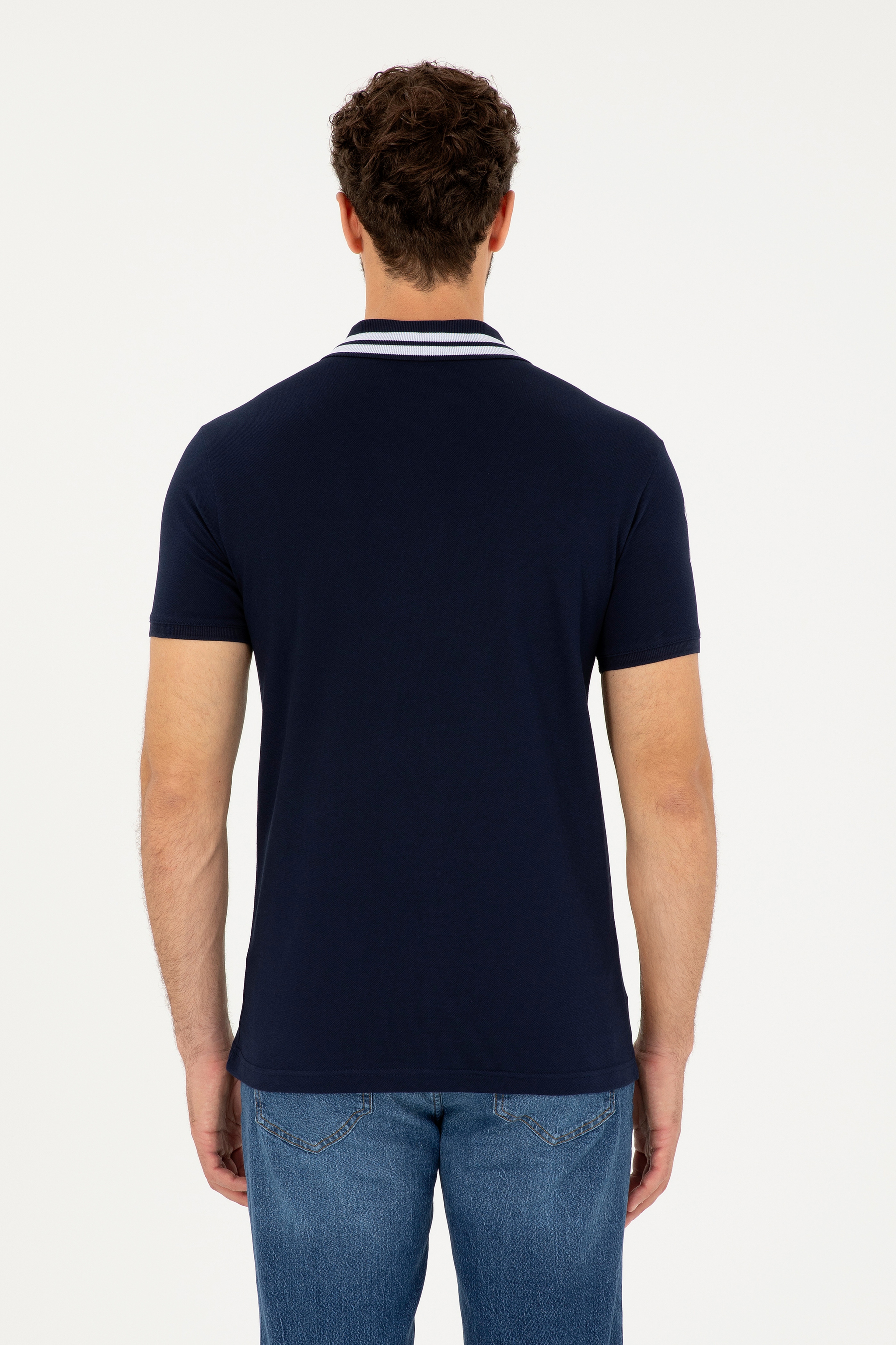 Erkek Slim Fit Polo Yaka Lacivert Basic Tişört - Image 5