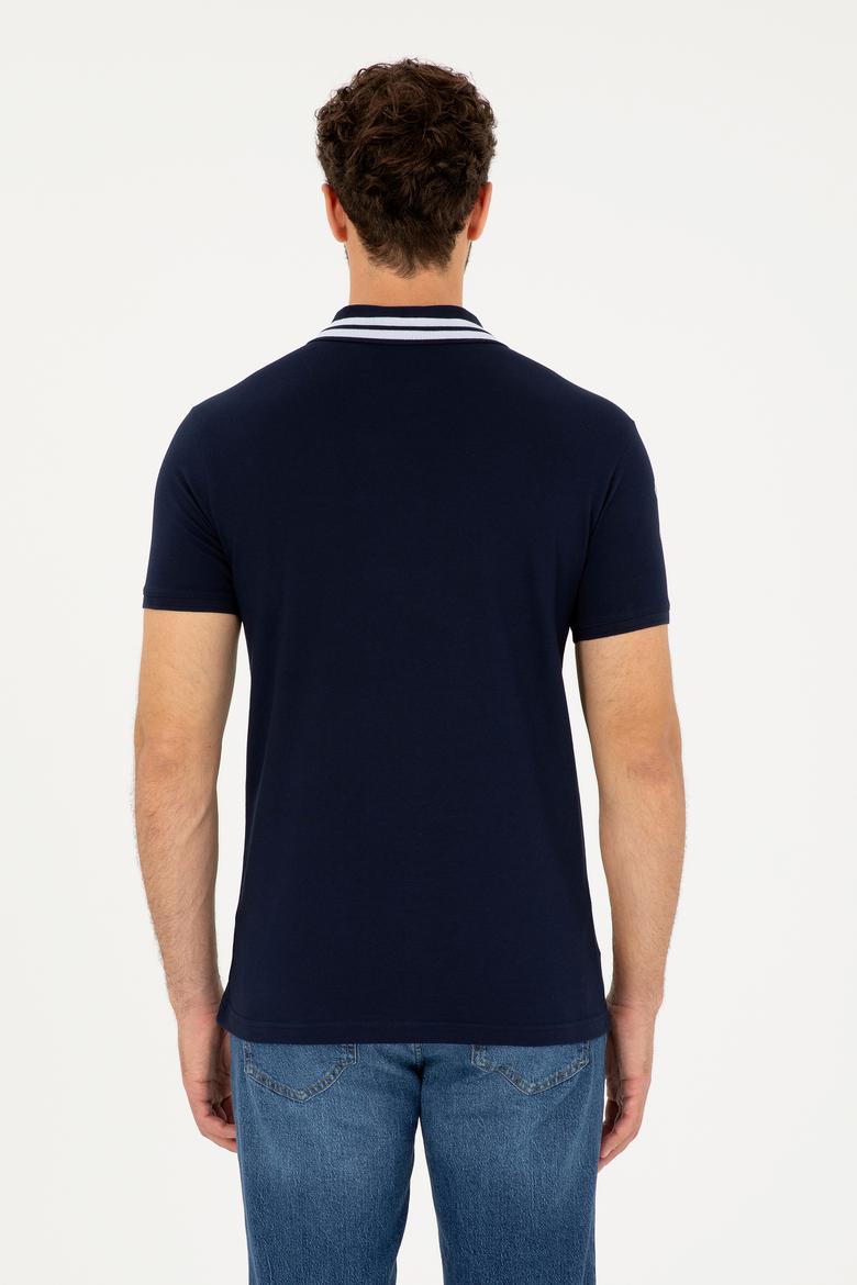 Erkek Slim Fit Polo Yaka Lacivert Basic Tişört - 50279569014