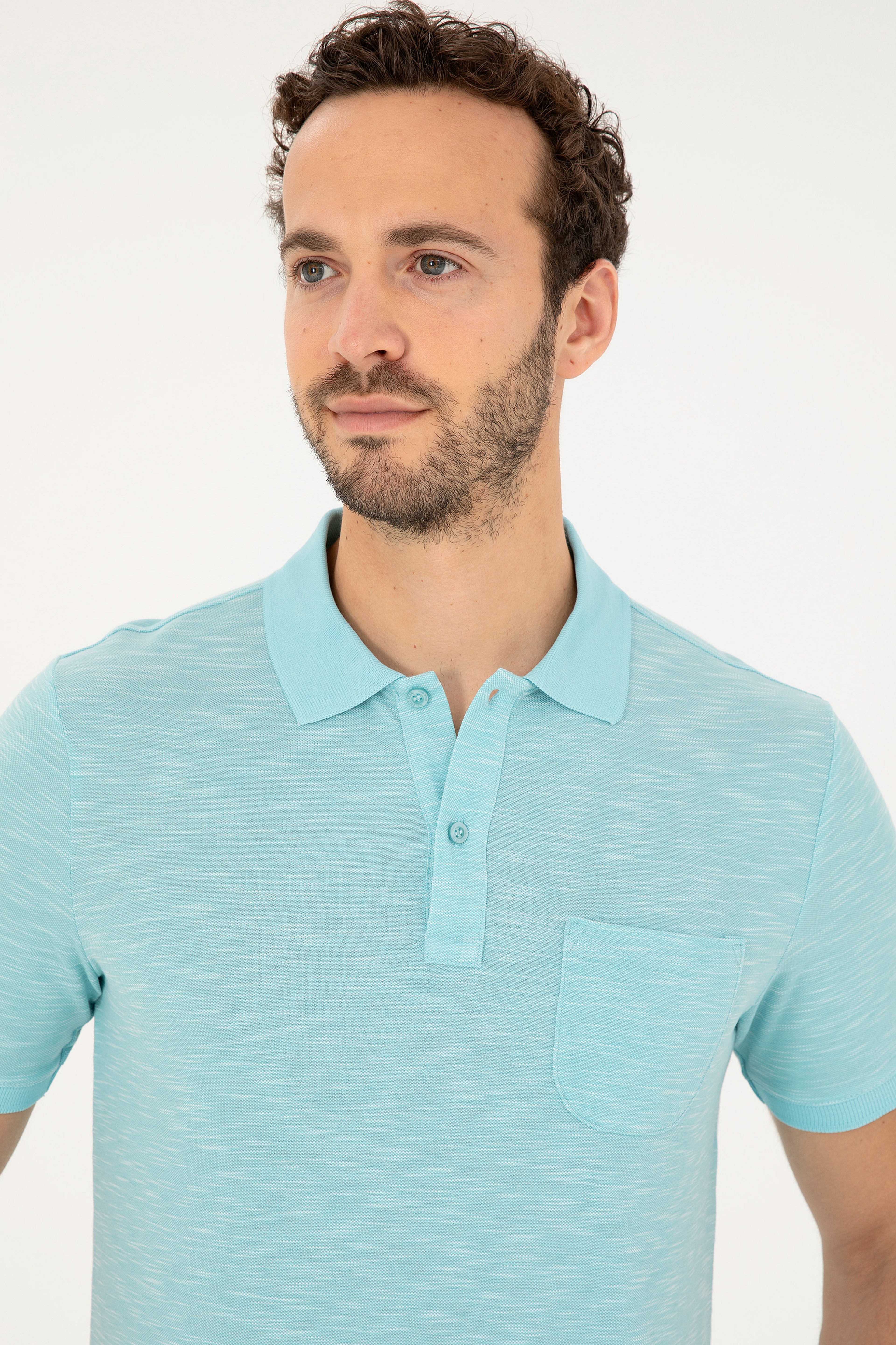 Erkek Slim Fit Polo Yaka Mint Tişört - Image 2