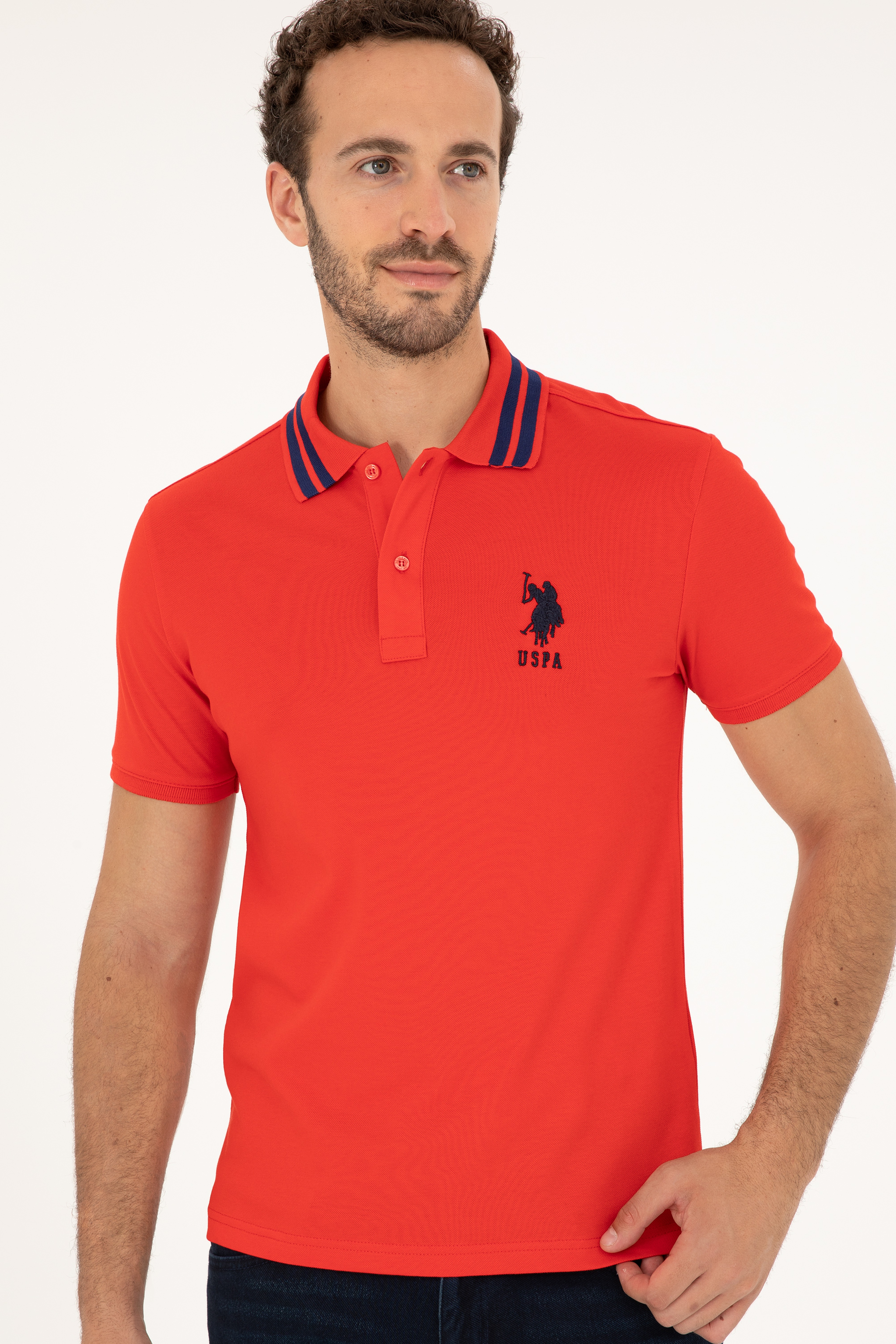 Erkek Slim Fit Polo Yaka Kırmızı Basic Tişört - Image 3