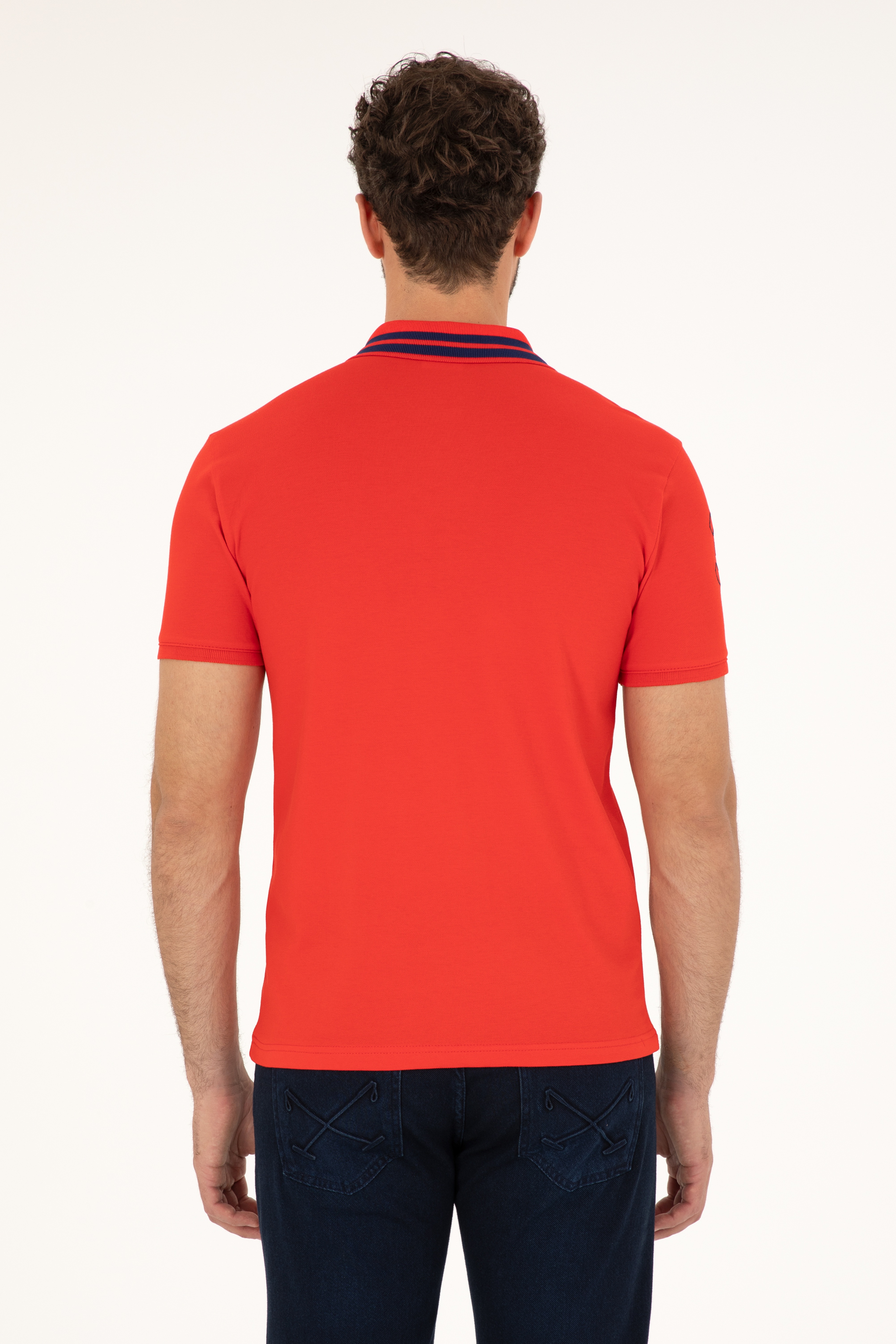 Erkek Slim Fit Polo Yaka Kırmızı Basic Tişört - Image 5