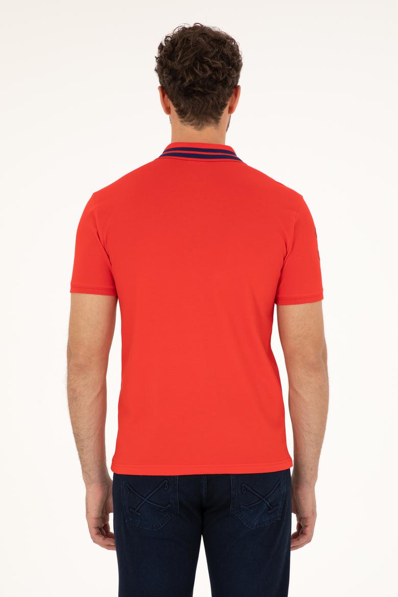 Erkek Slim Fit Polo Yaka Kırmızı Basic Tişört - 50279569040