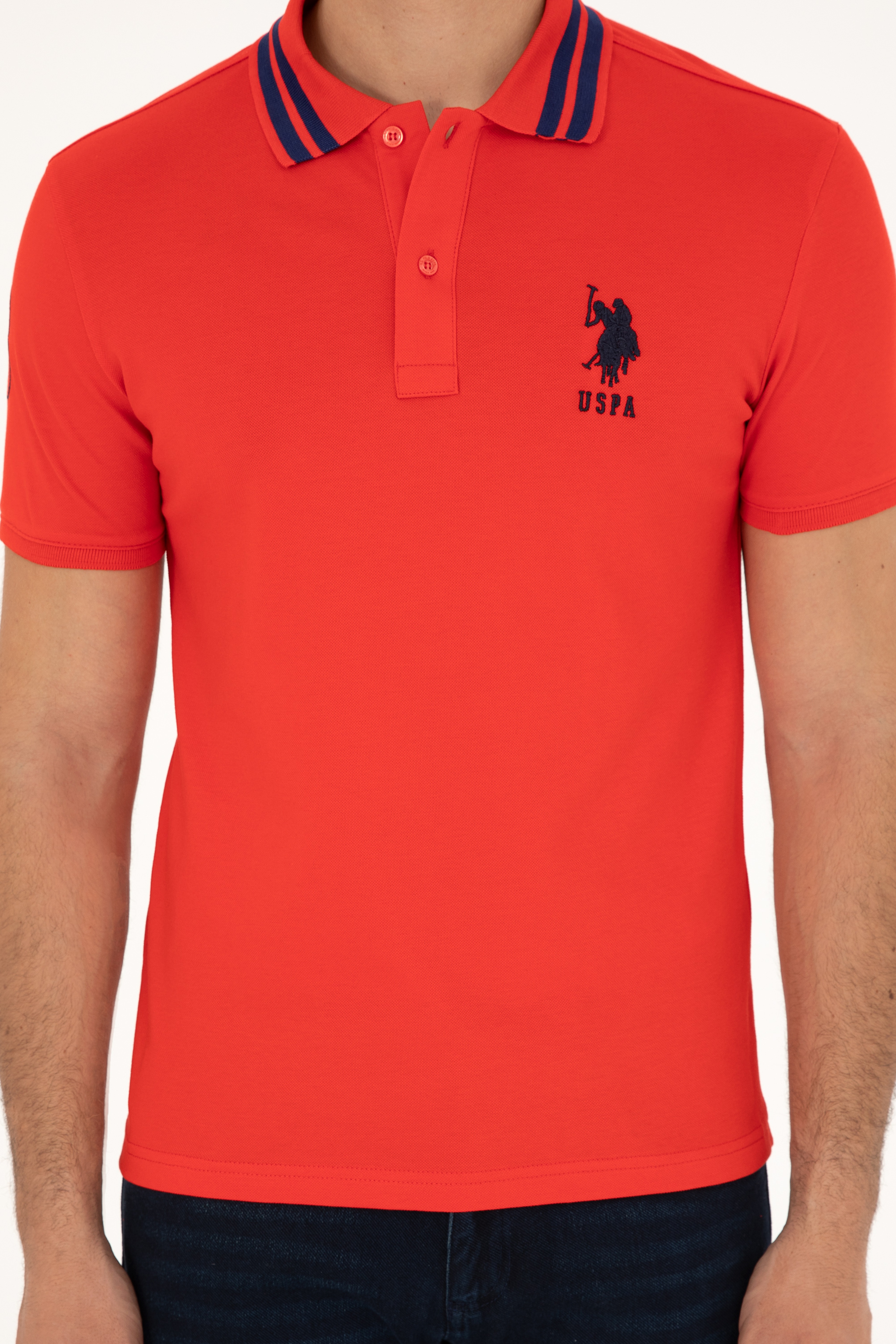 Erkek Slim Fit Polo Yaka Kırmızı Basic Tişört