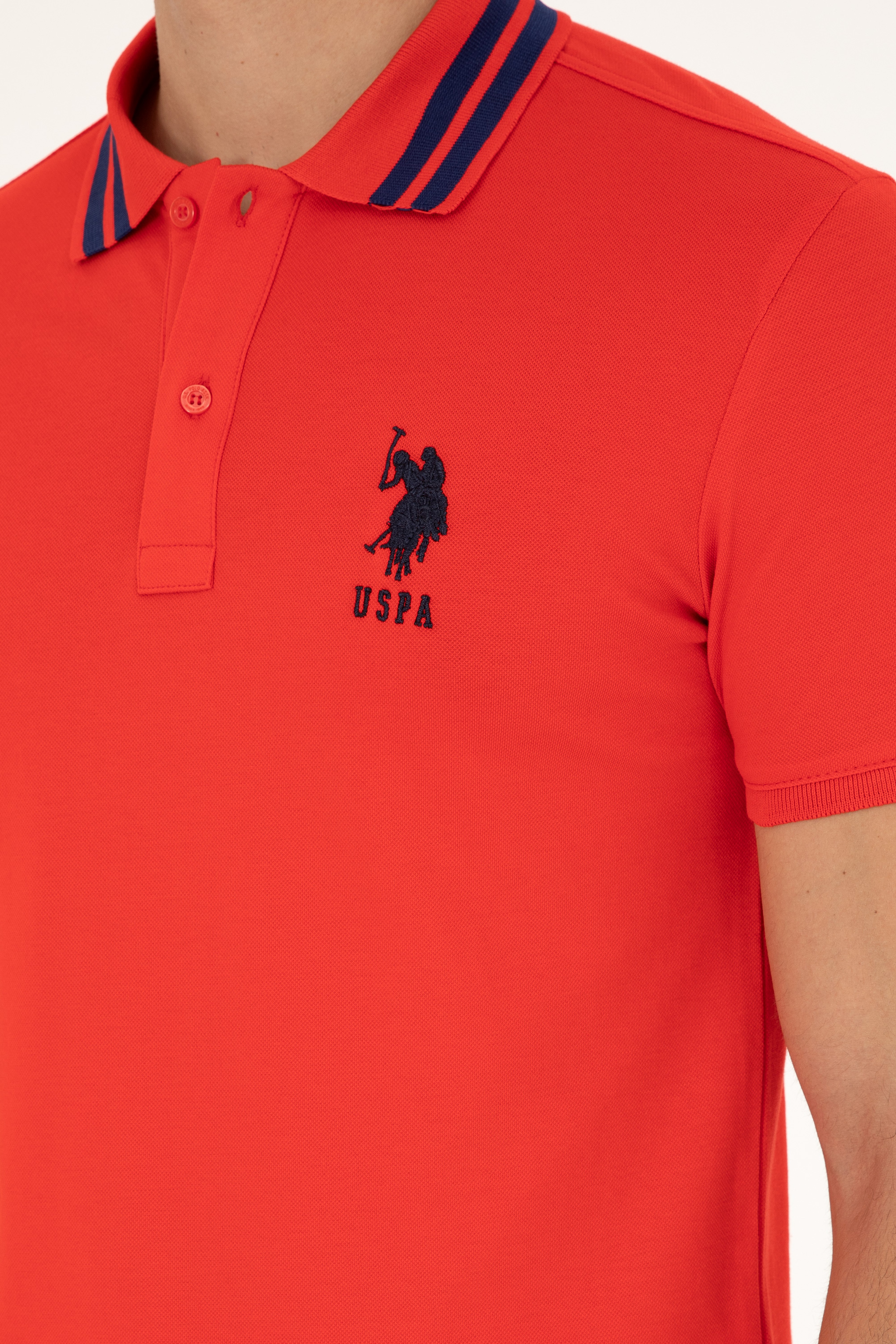 Erkek Slim Fit Polo Yaka Kırmızı Basic Tişört - Image 7