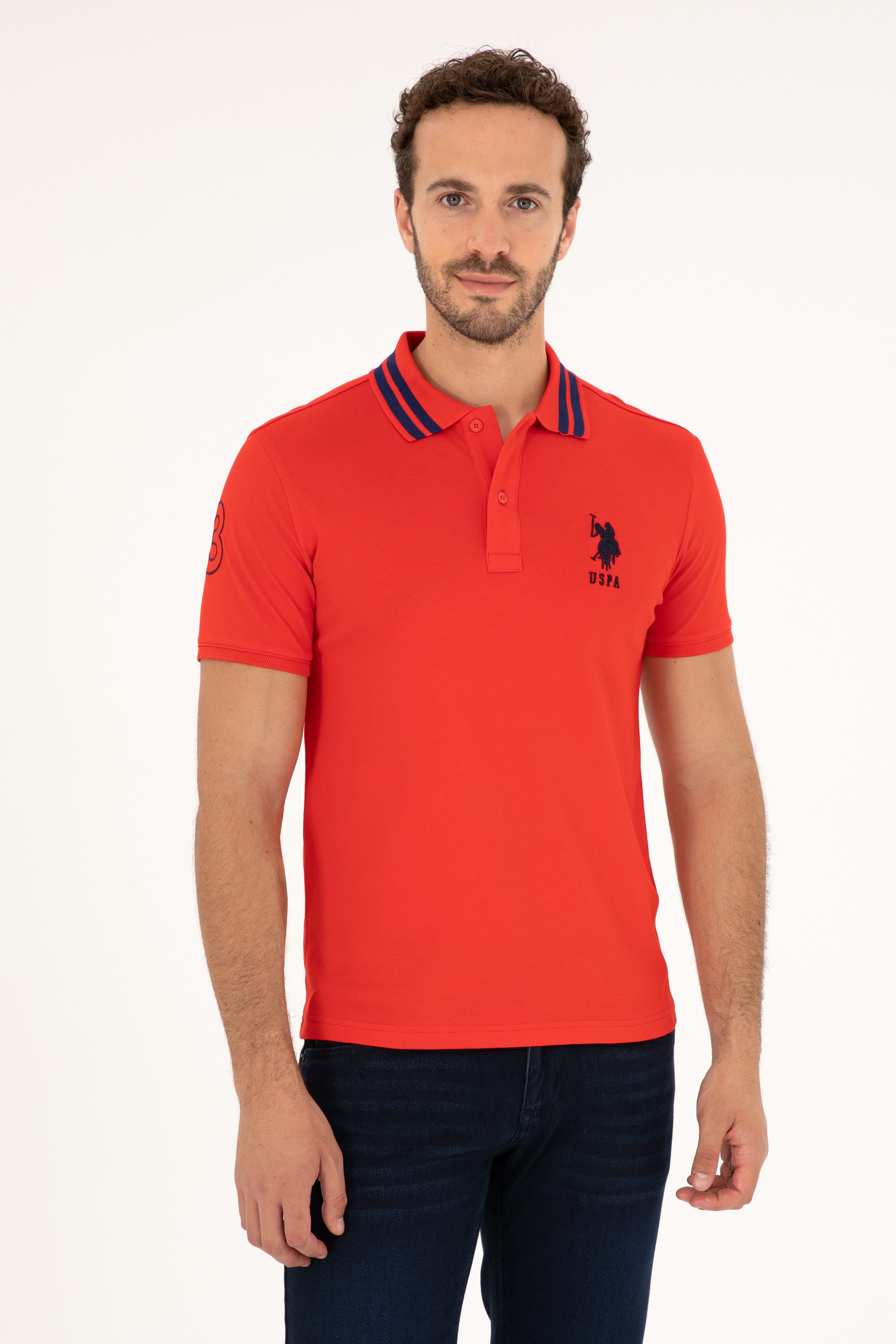Erkek Slim Fit Polo Yaka Kırmızı Basic Tişört - Image 1