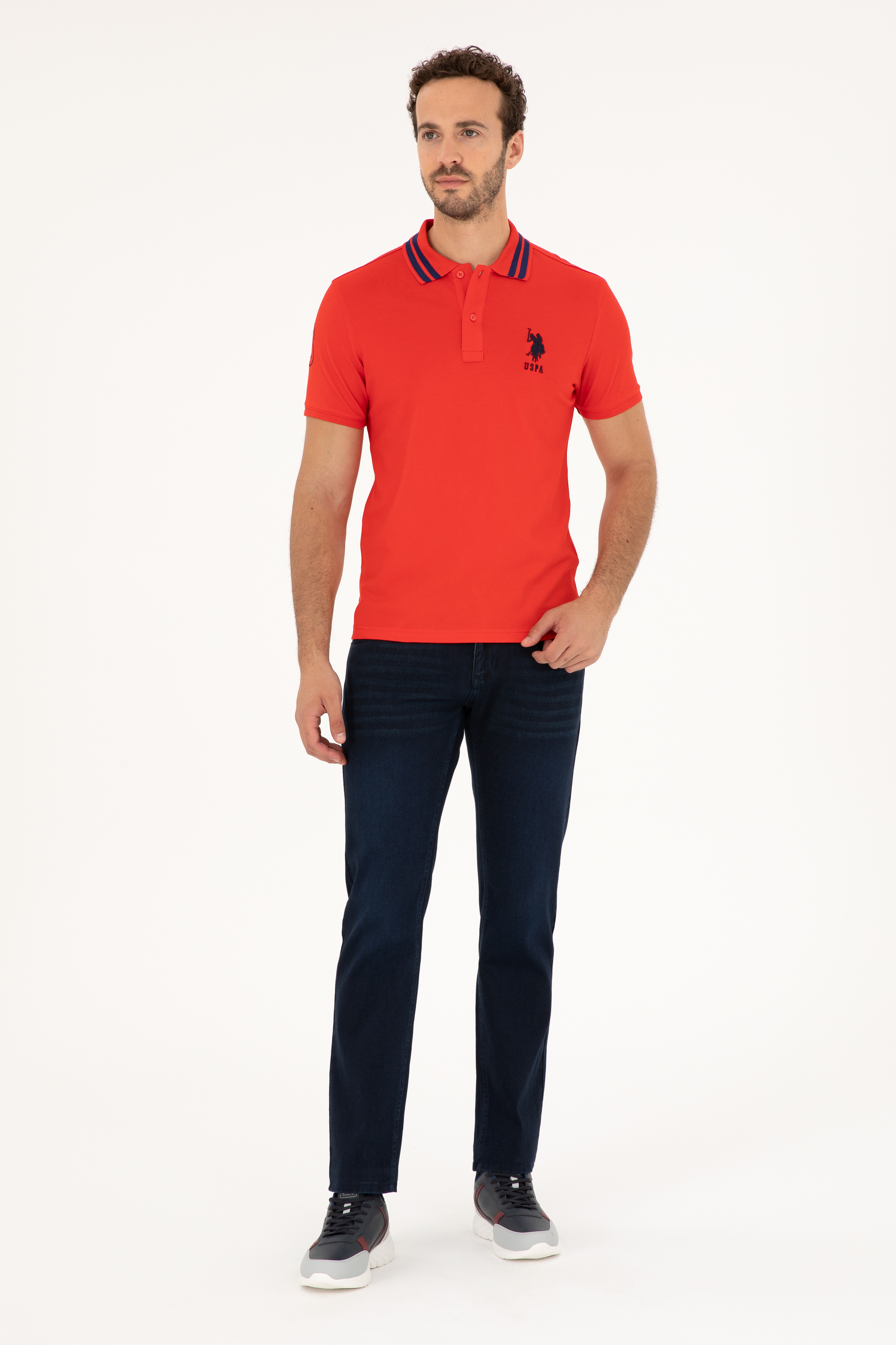 Erkek Slim Fit Polo Yaka Kırmızı Basic Tişört - Image 4