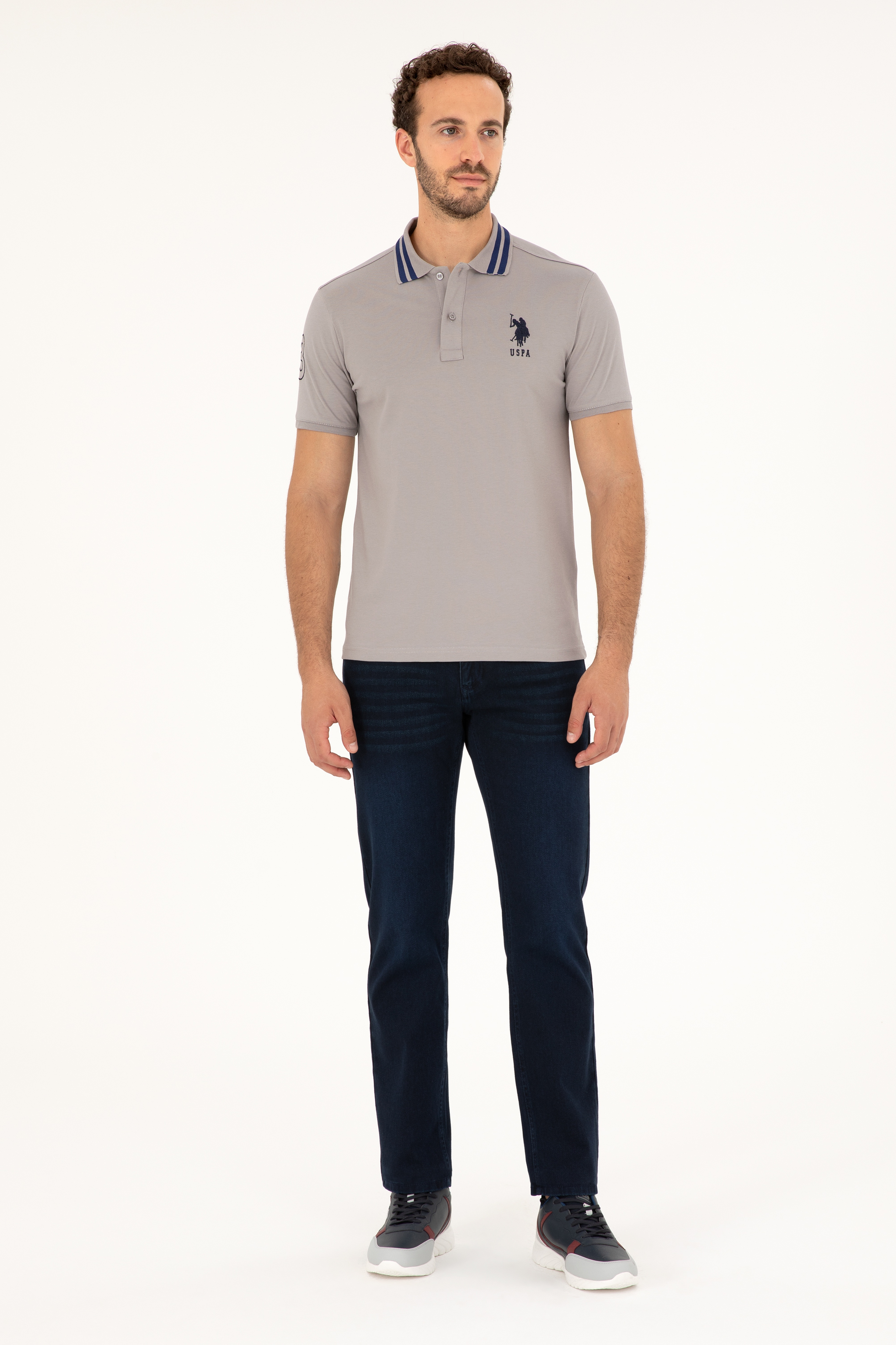 Erkek Slim Fit Polo Yaka Koyu Gri Basic Tişört - Image 4