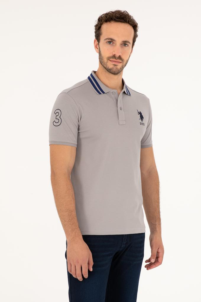 Erkek Slim Fit Polo Yaka Koyu Gri Basic Tişört