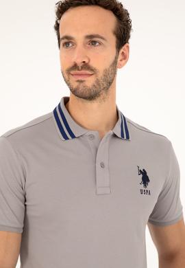 Erkek Slim Fit Polo Yaka Koyu Gri Basic Tişört - 50279569087
