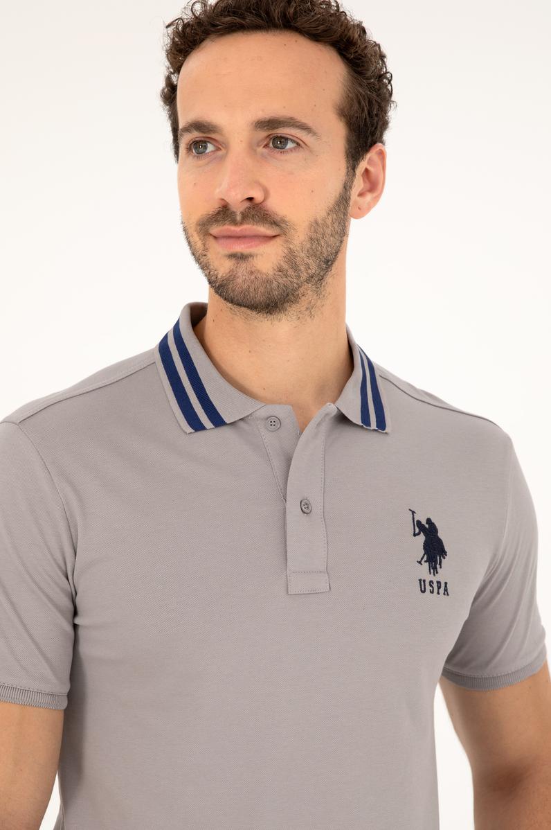 Erkek Slim Fit Polo Yaka Koyu Gri Basic Tişört