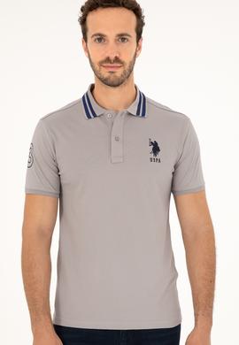 Erkek Slim Fit Polo Yaka Koyu Gri Basic Tişört - 50279569087