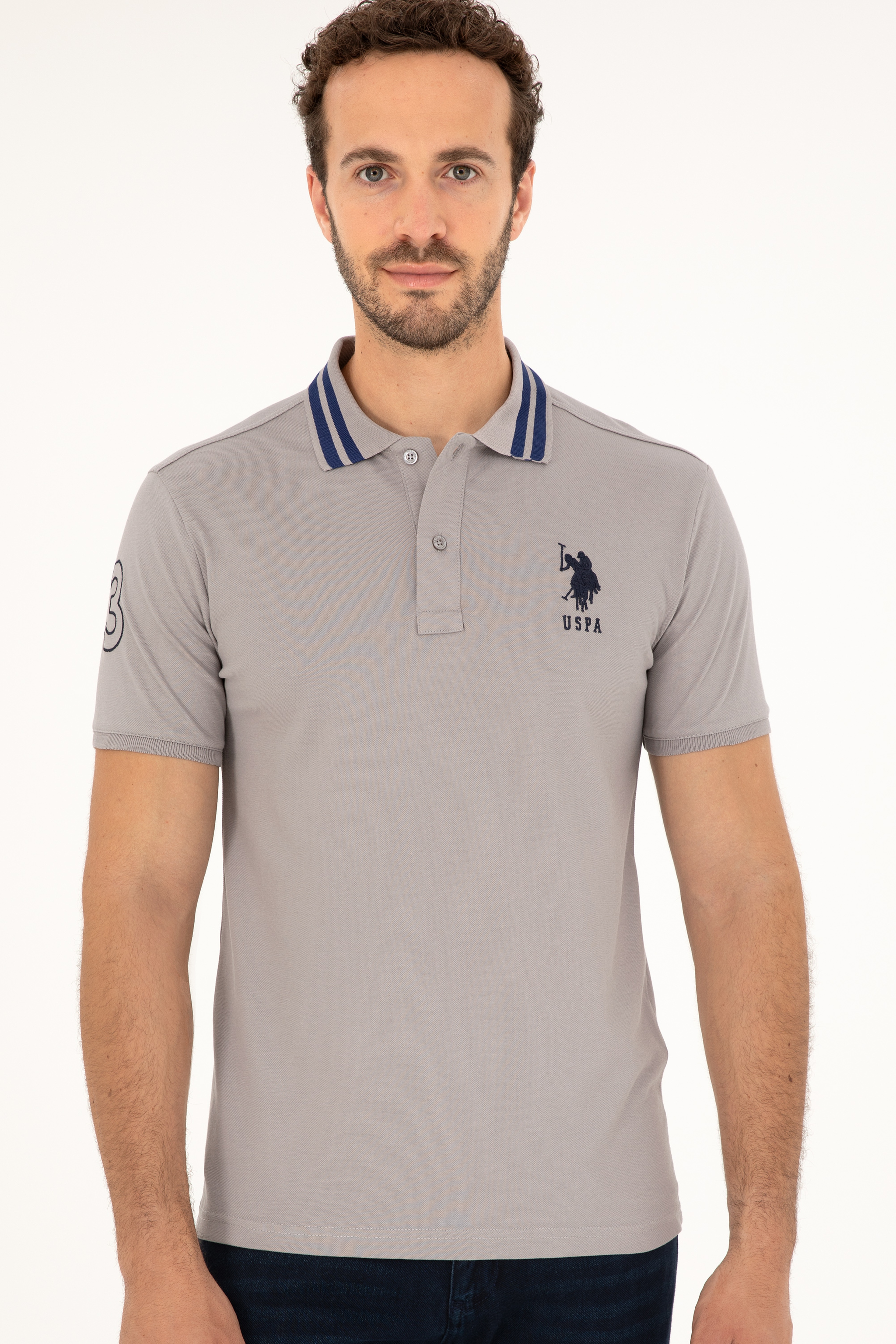 Erkek Slim Fit Polo Yaka Koyu Gri Basic Tişört - Image 3