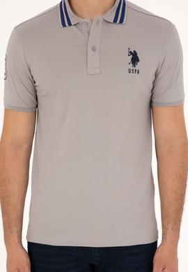 Erkek Slim Fit Polo Yaka Koyu Gri Basic Tişört - 50279569087