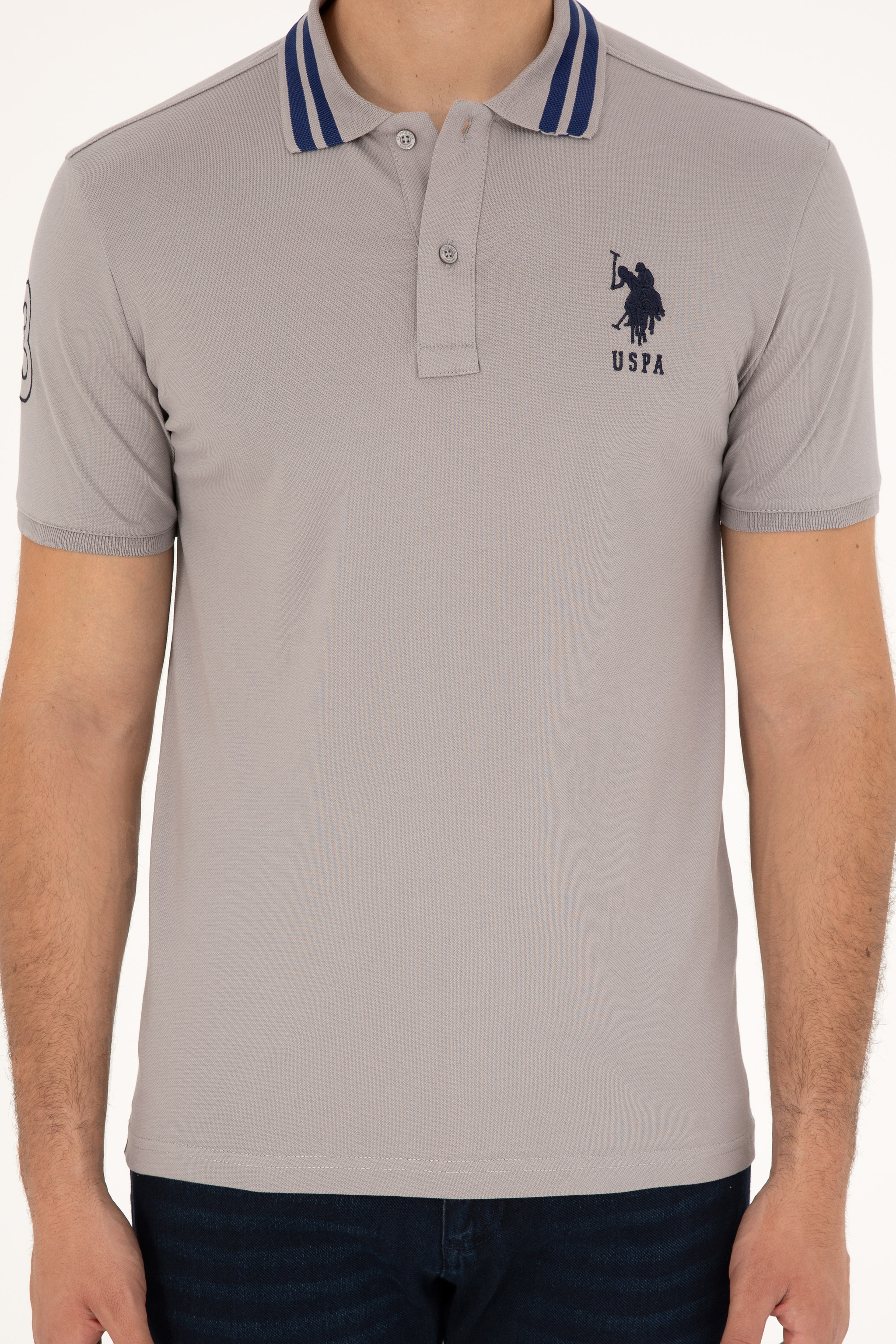 Erkek Slim Fit Polo Yaka Koyu Gri Basic Tişört - Image 6