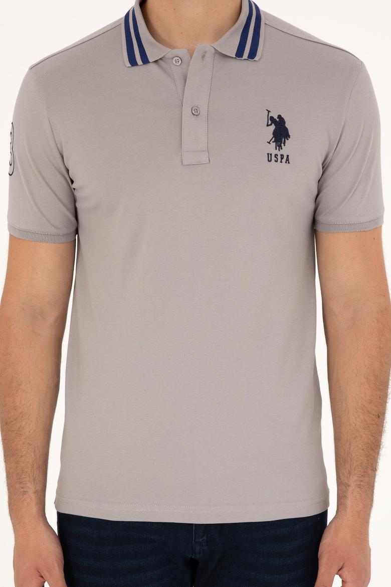 Erkek Slim Fit Polo Yaka Koyu Gri Basic Tişört - 50279569087